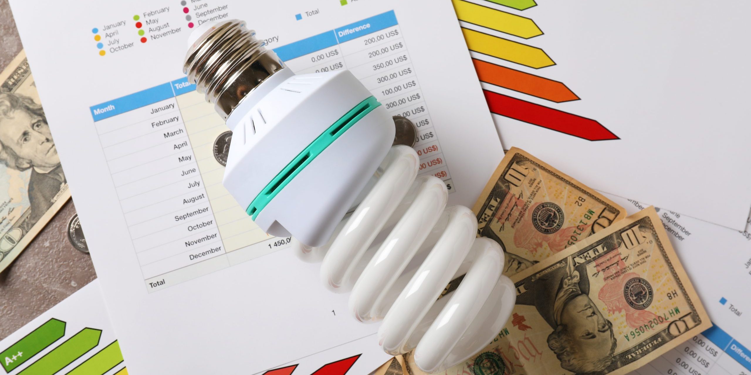 Energy saving concept, top view and close up