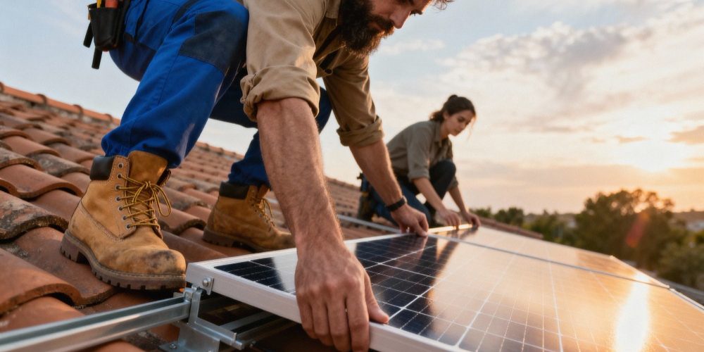 Instalación de placas solares en un tejado