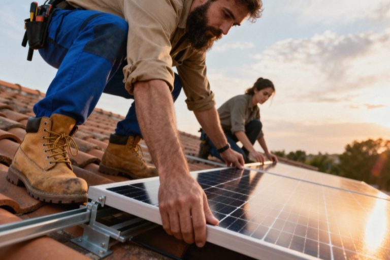 Instalación de placas solares en un tejado